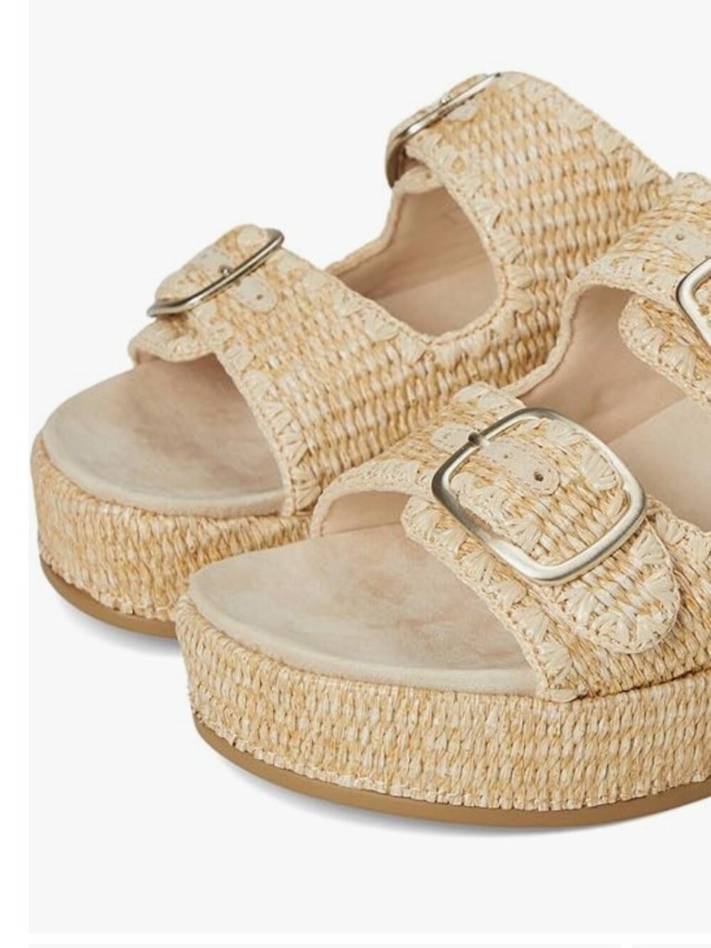 Anne Klein Natural Raffia Platform Wedge Sandals with Buckles